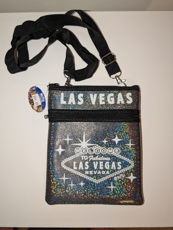 Handbags - Las Vegas Glitter Crossbody Bag - Black with Holographic Sparkle
